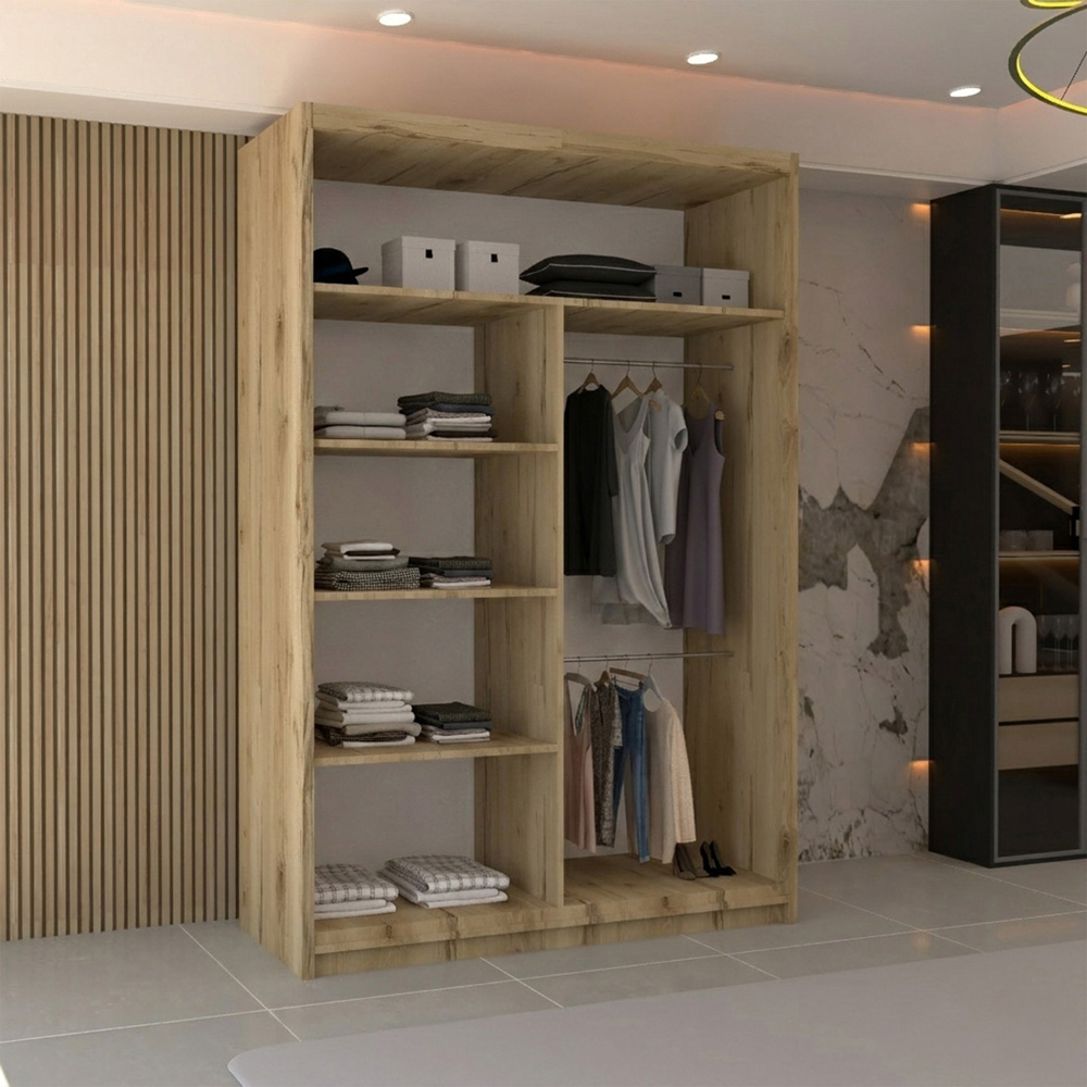M N Furniture Modern Gala 2 Door Oak Mirrored Sliding Wardrobe 120cm Image 3