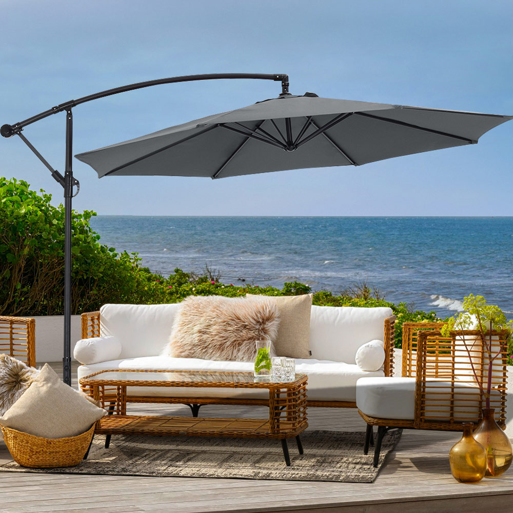 Living and Home Dark Grey Garden Cantilever Parasol with Round Base 3m Image 2
