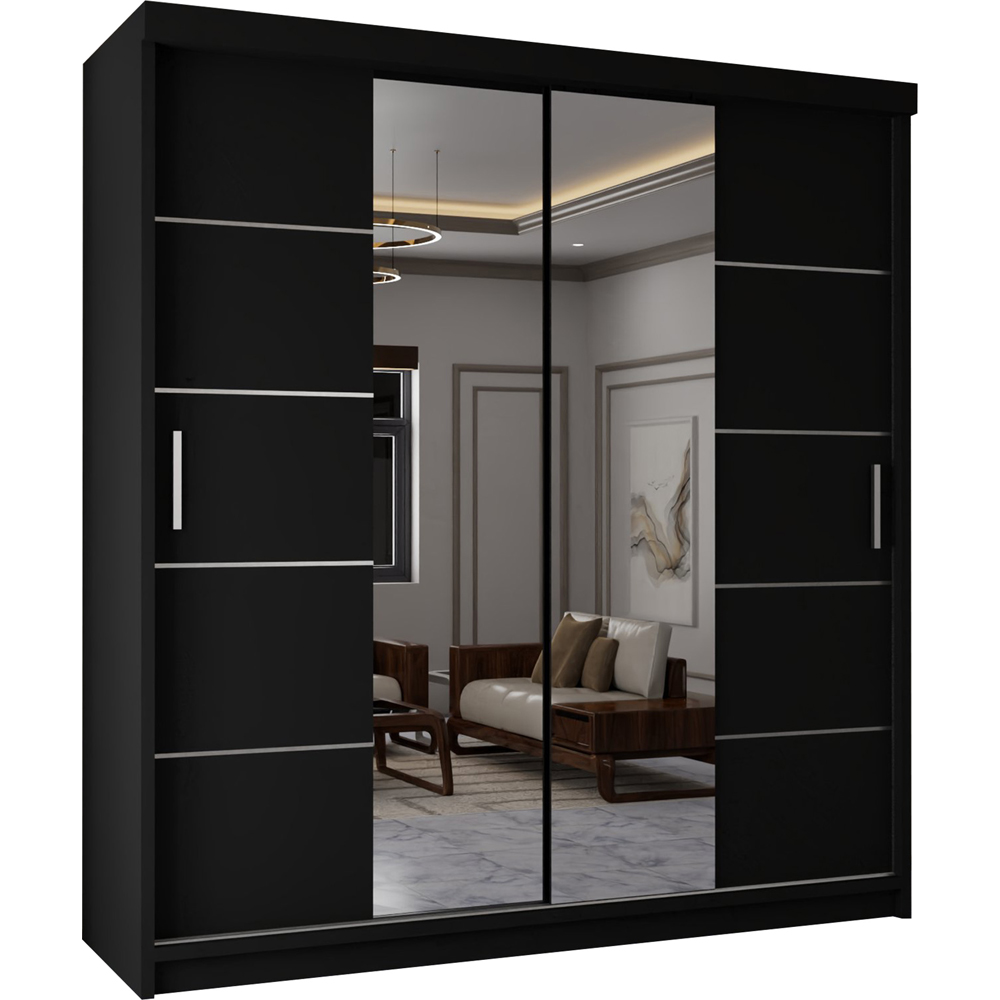Sliding Wardrobes 4U 2 Sliding Door Black Half Mirrored Wardrobe 203cm Image 2