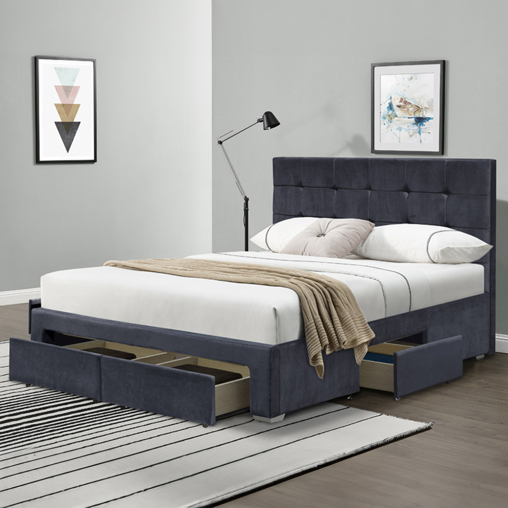 Brooklyn Double Grey Plush Velvet Upholstered Bed Frame Image 1