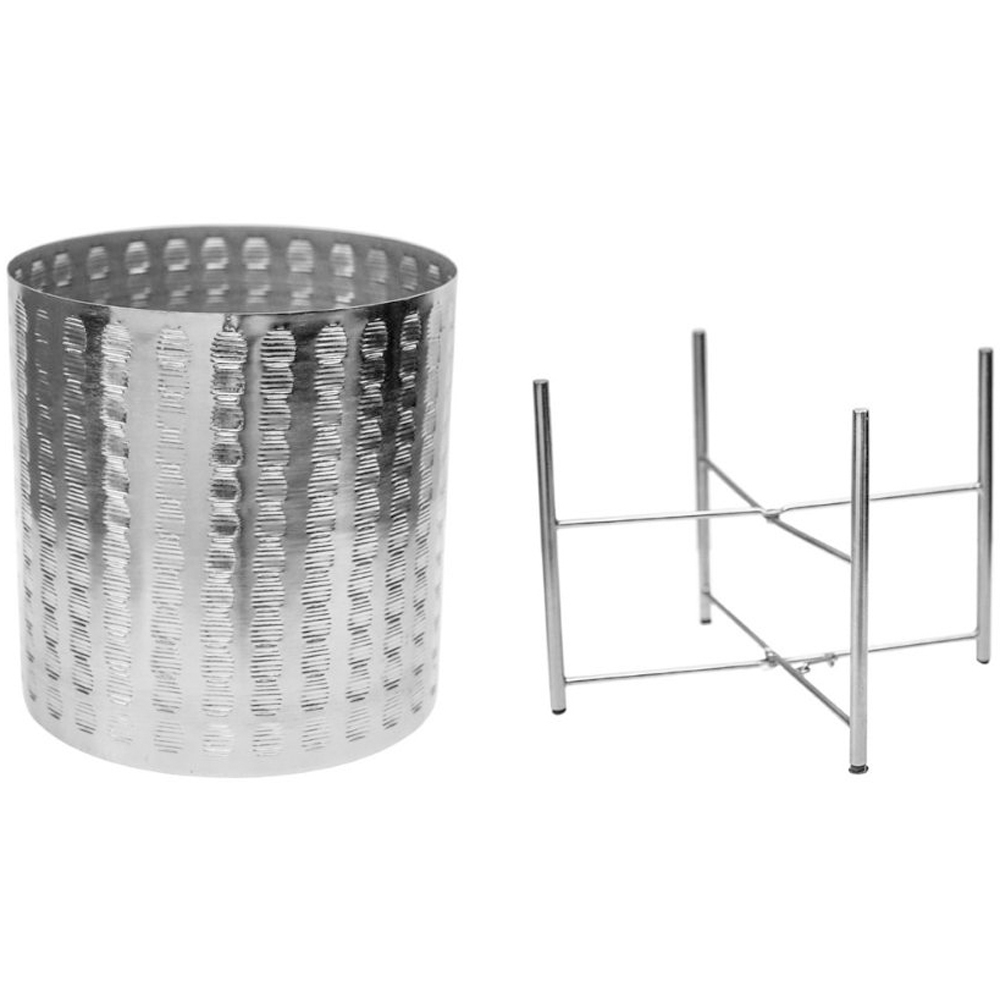 Ivyline Zendaya Silver Embossed Metal Planter with Stand 25cm Image 2