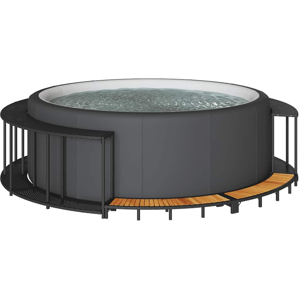 Walplus Black Poly Rattan Hot Tub Surround with Storage and Wooden Step Image 3