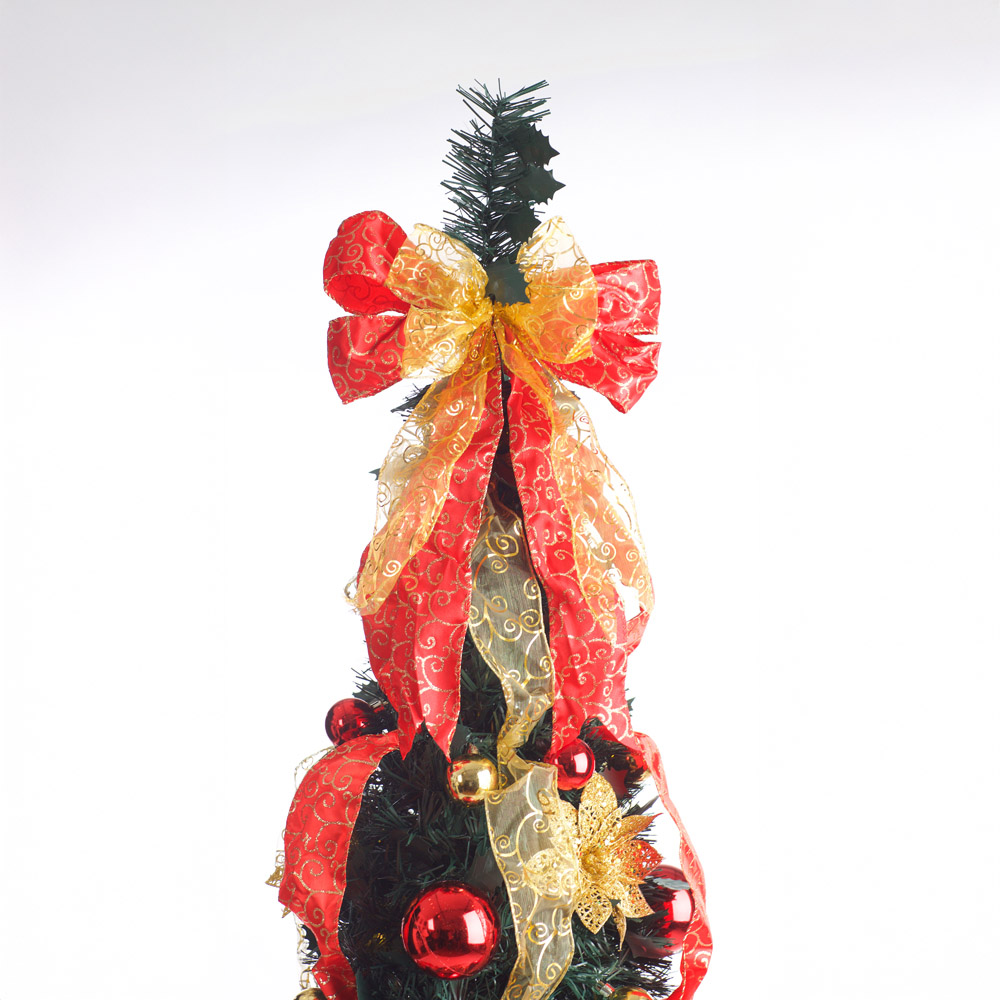 Best Artificial Pre Lit Warm White LED Red and Gold Pop Up Artificial Christmas Tree 6ft Image 4