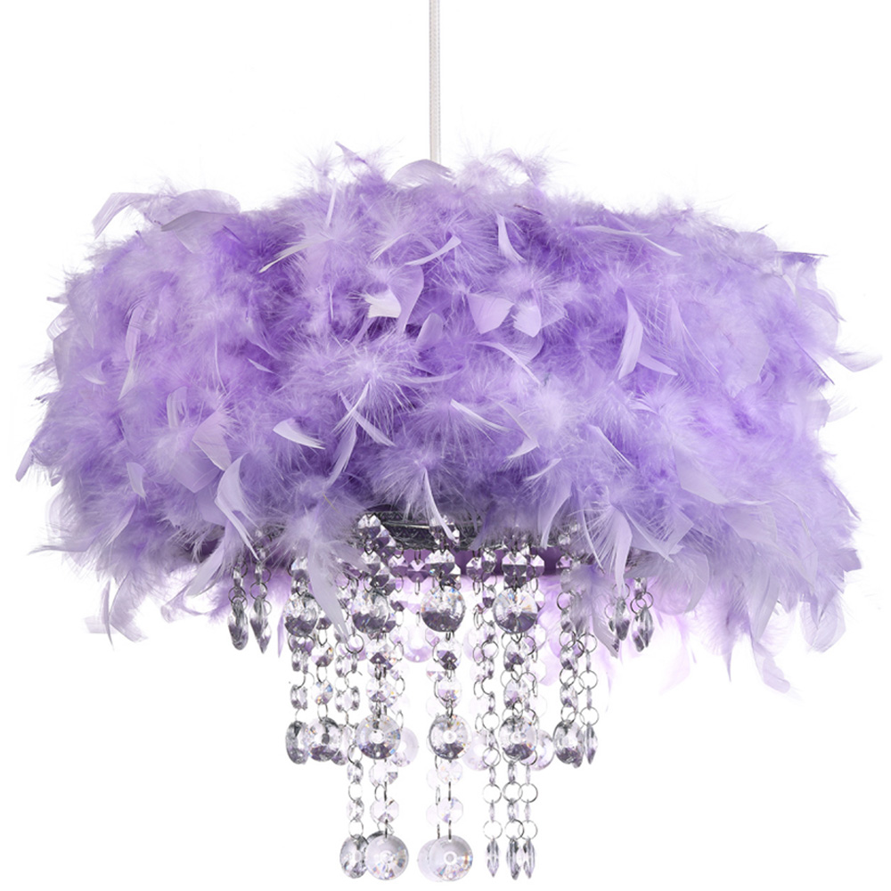 Happy Homewares Lilac Feather Pendant Shade with Transparent Acrylic Droplets Image 1