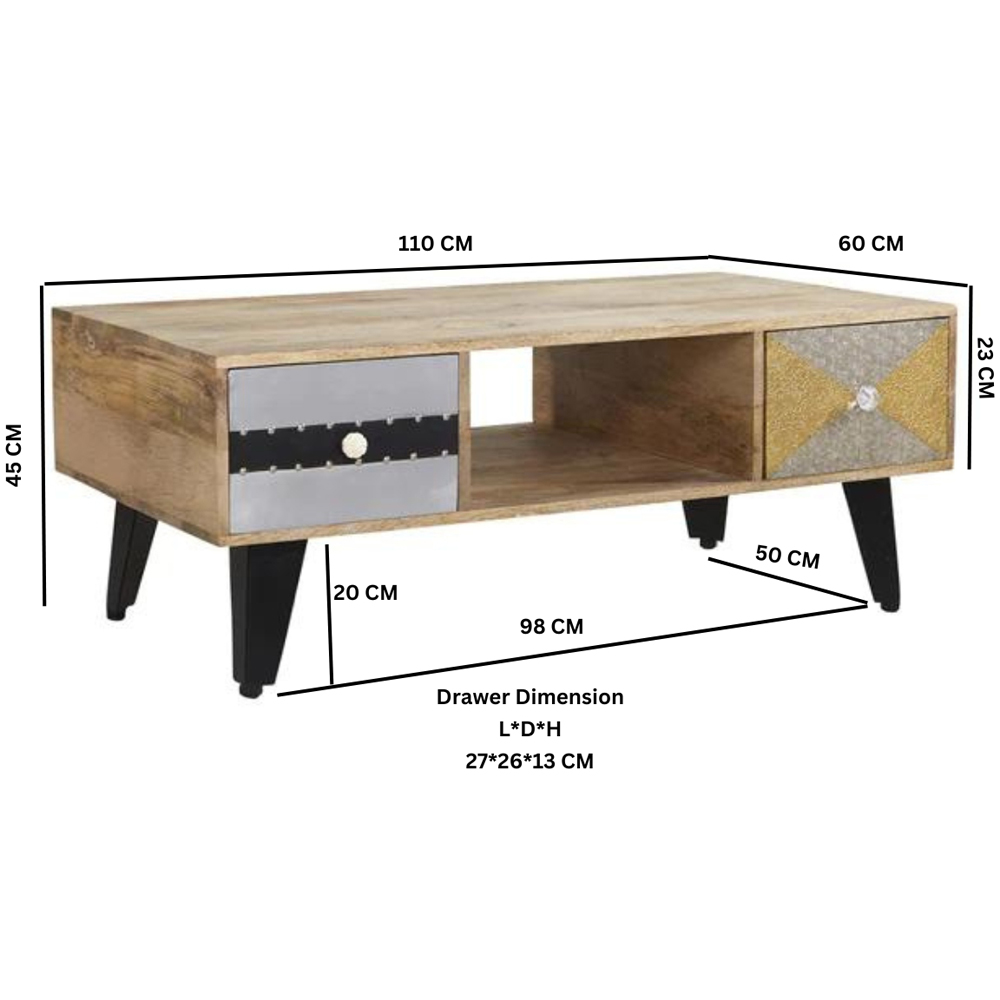 Brooklyn Monaco 2 Drawer Single Shelf Coffee Table Image 5