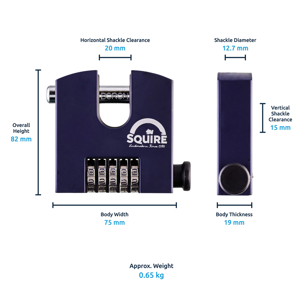 Squire 75mm 5 Wheel Combination Block Padlock Image 7