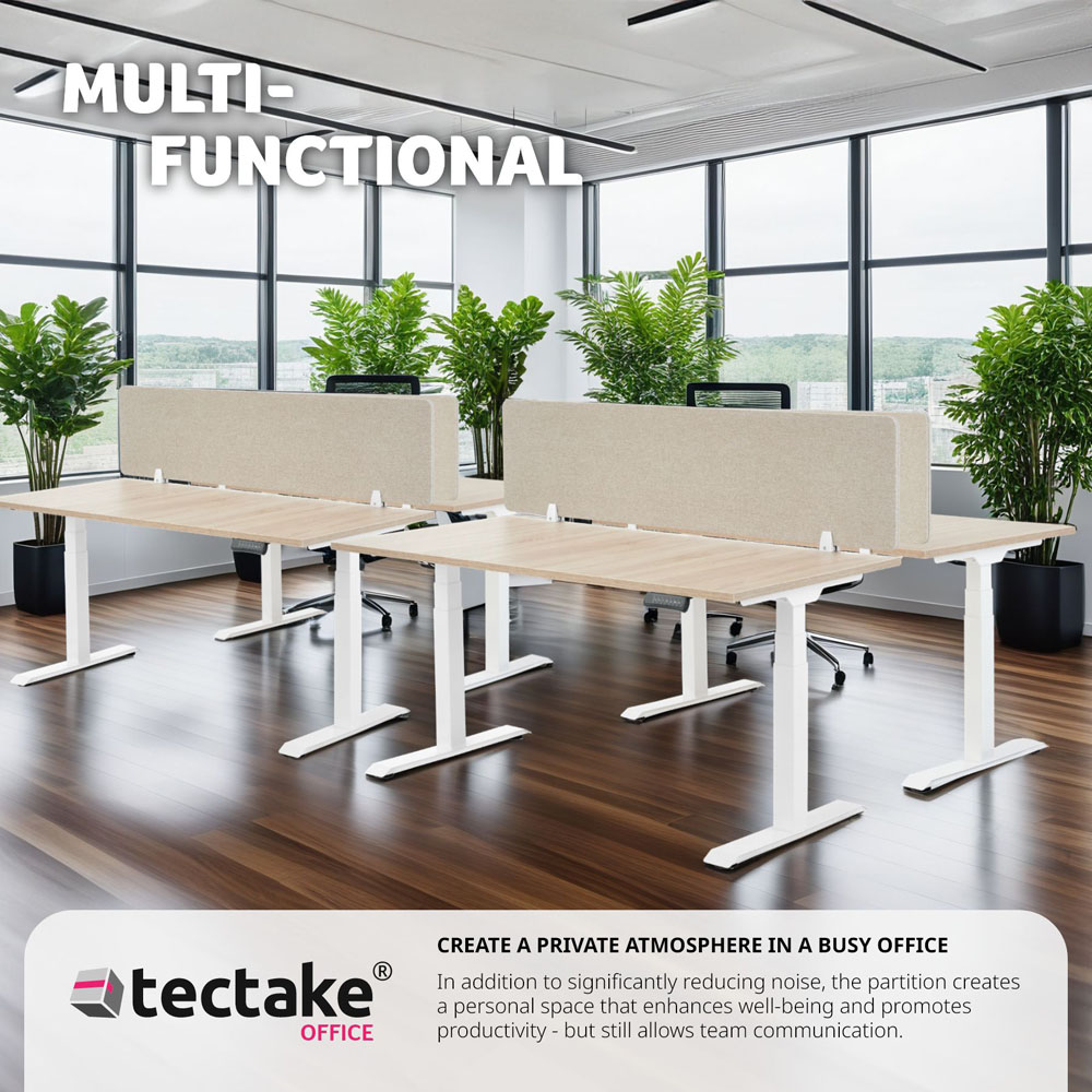 tectake Noisy Beige Plastic Desk Divider 160 x 40cm Image 5