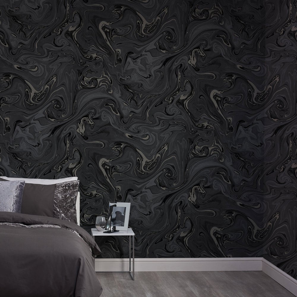 Fresco Liquid Black and Copper Wallpaper Image 4