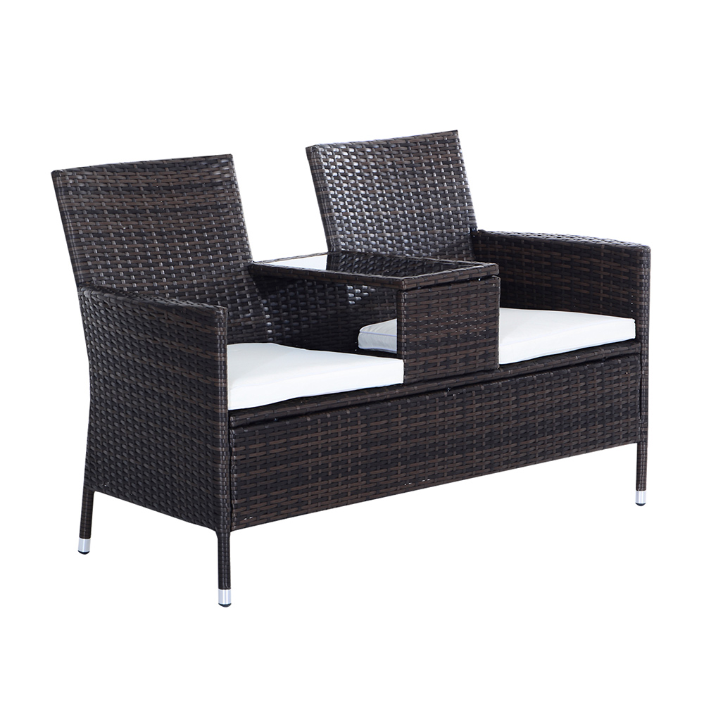 Outsunny Rattan Love Seat Brown Image 2