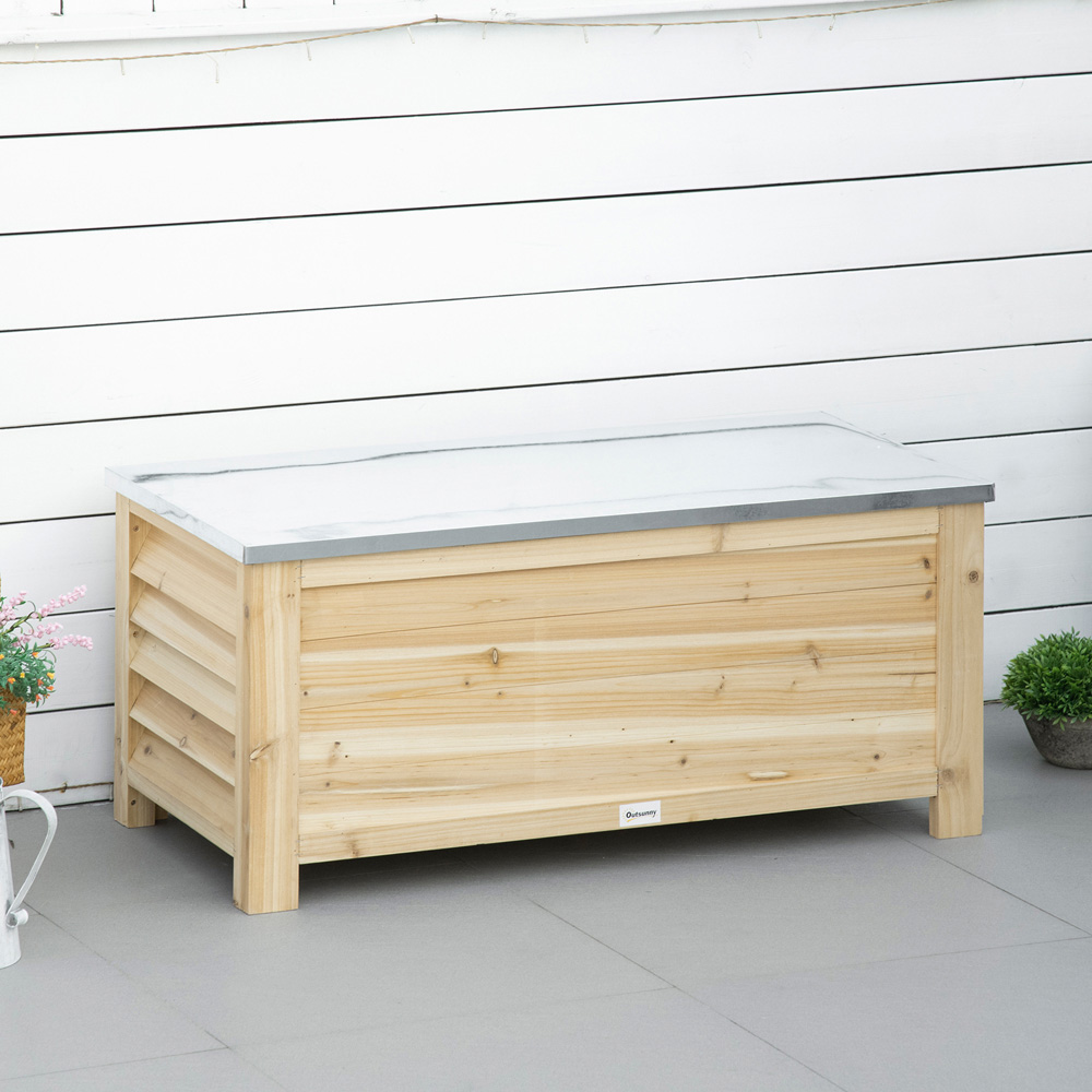 Outsunny 155L Natural Wooden Galvanised Metal Top Garden Tool Storage Box Image 2