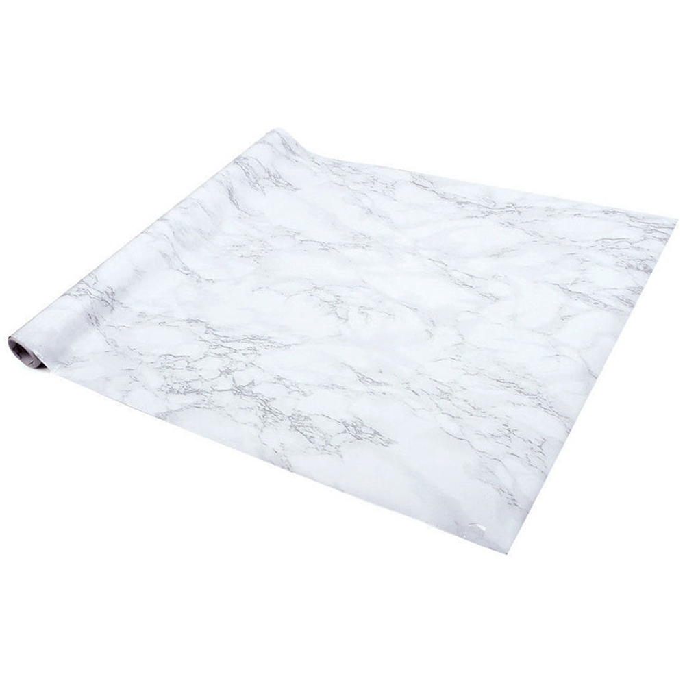 Living and Home Marble Effect White Rectangle Self Adhesive Wallpaper Image 2