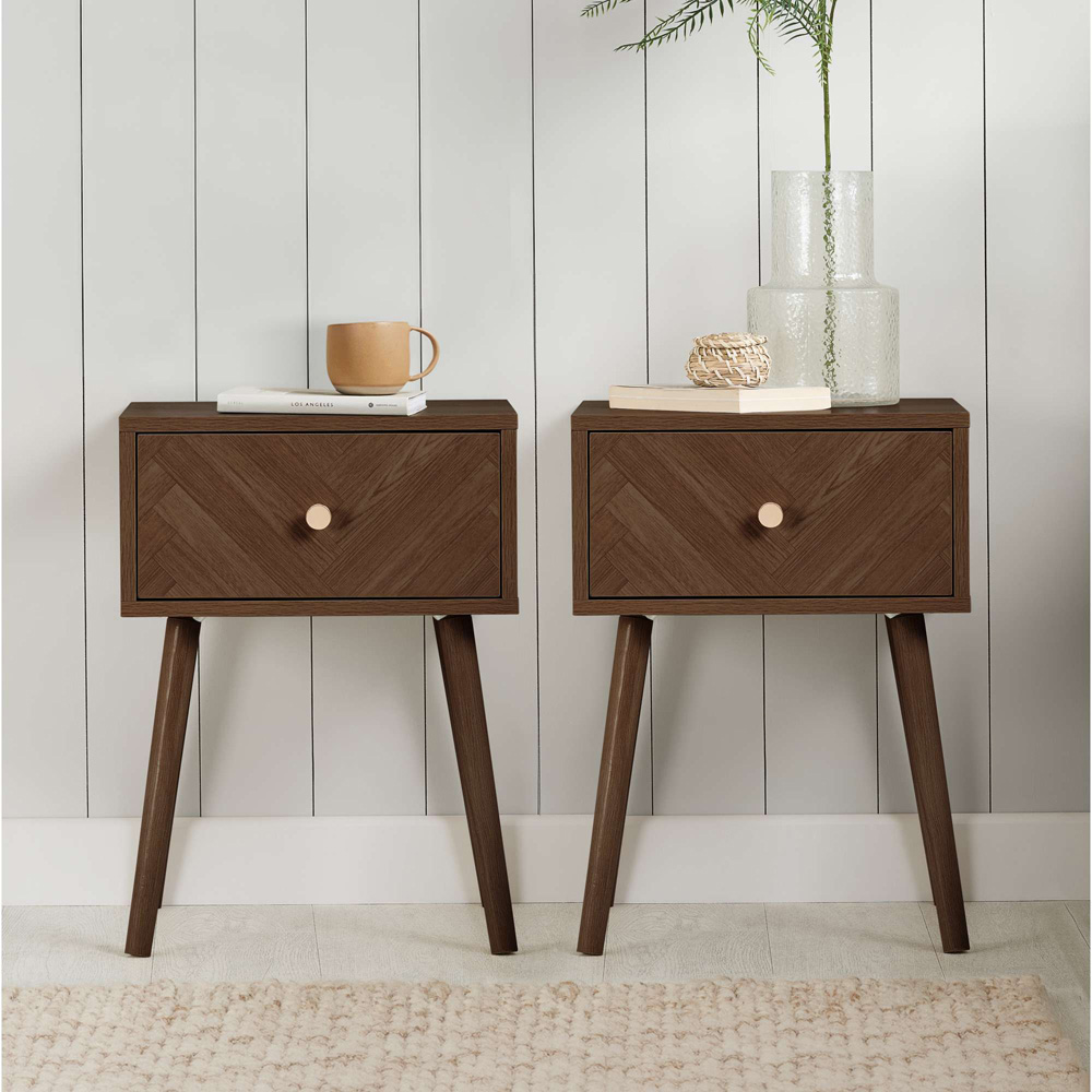 Birlea Herringford Single Drawer Walnut Bedside Table 2 Pack Image 8