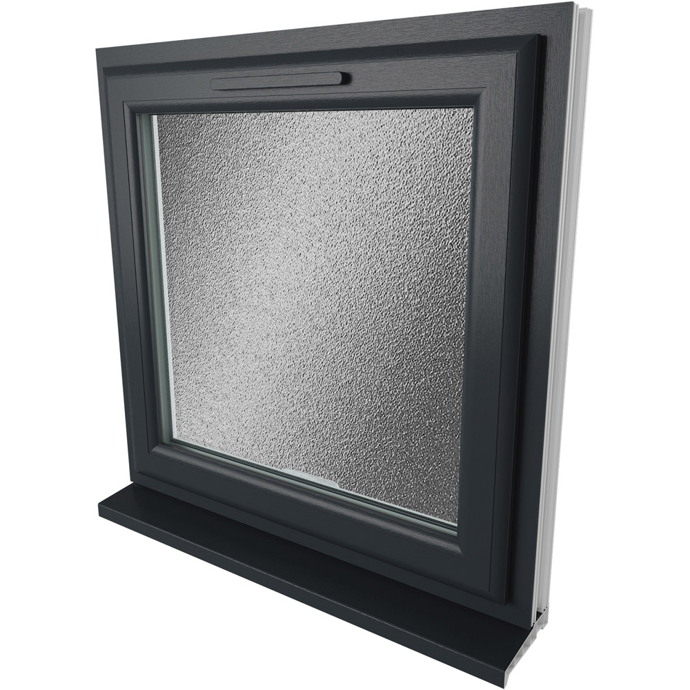 Crystal uPVC Double Glazed Window Top Hung Opener Grey White Obscure Glass 820x820mm Image 9