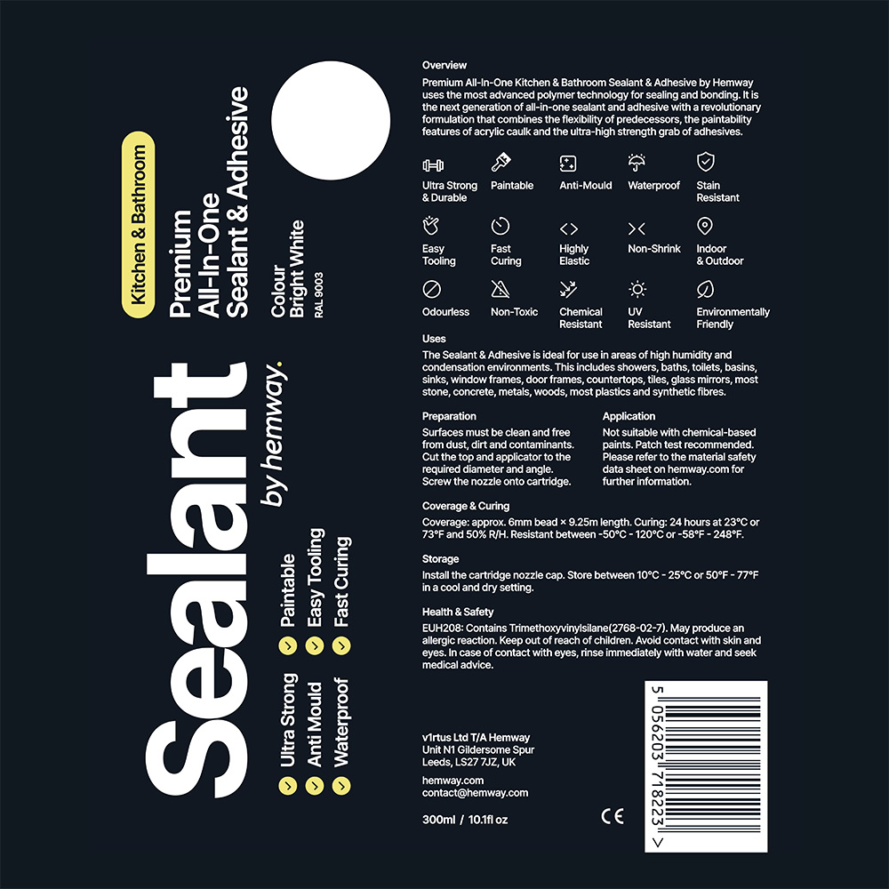 Hemway Premium All-in-One Bright White Sealant and Adhesive 300ml 9 Pack Image 8