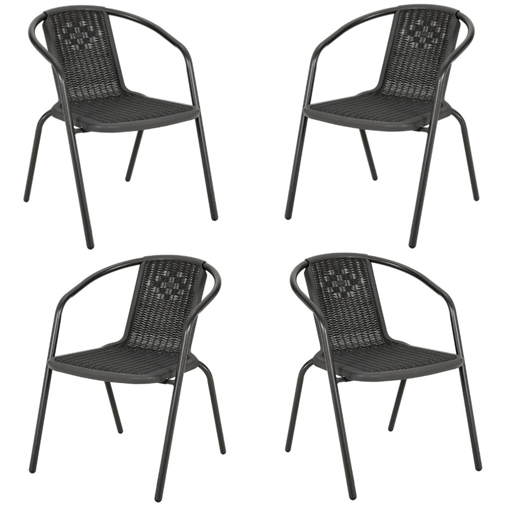 Living and Home Set of 4 Black Wicker Stackable Garden Chair Image 2