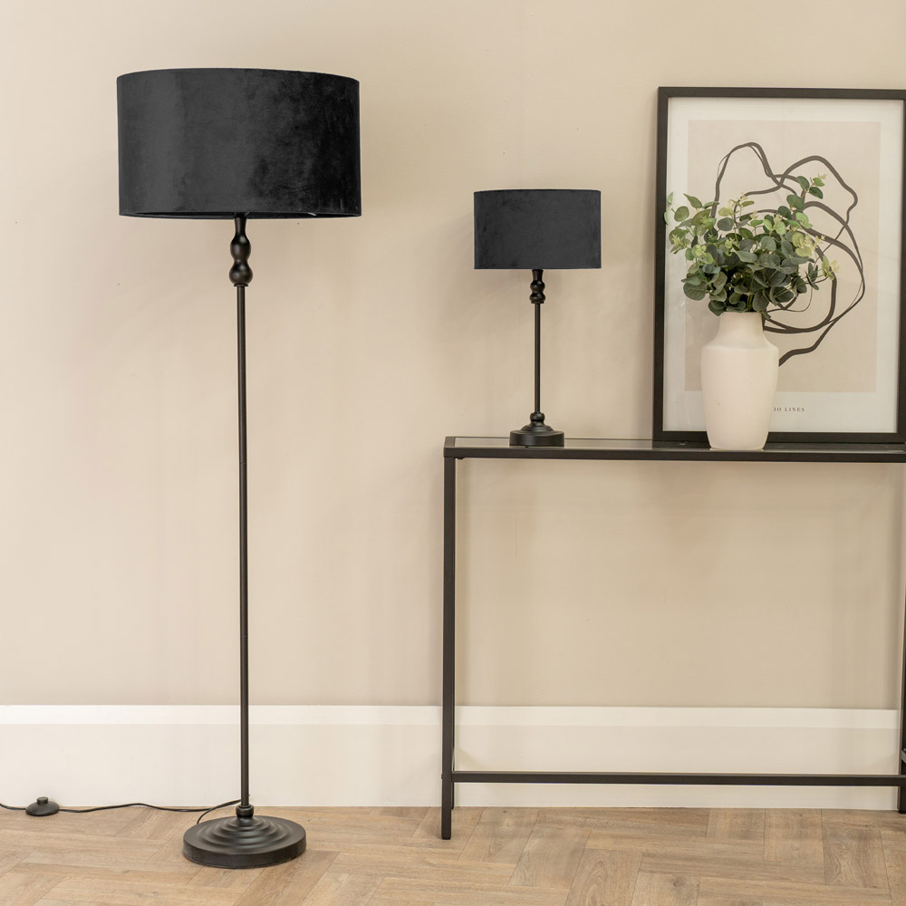 ValueLights Maggie Black Velvet Drum Shade Candlestick LED Table Lamp Image 5