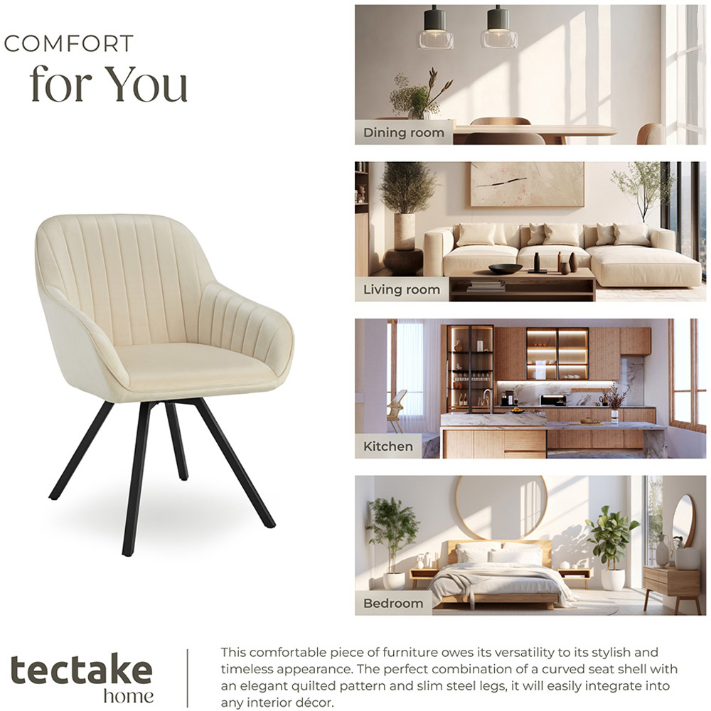 tectake Cream Velvet Fabric Armchair Image 7