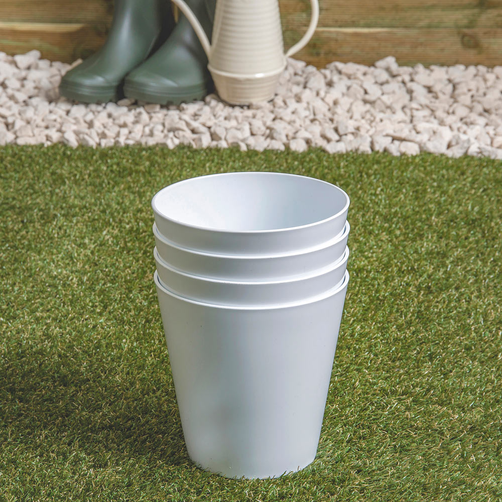 Wham Studio Ice White Round Plastic Planter 16cm 4 Pack Image 2