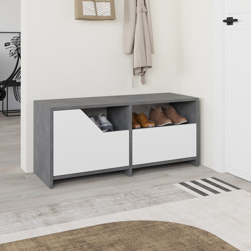Decortie Nexus 2 Door Single Shelf Retro Grey White Shoe Cabinet Image 5