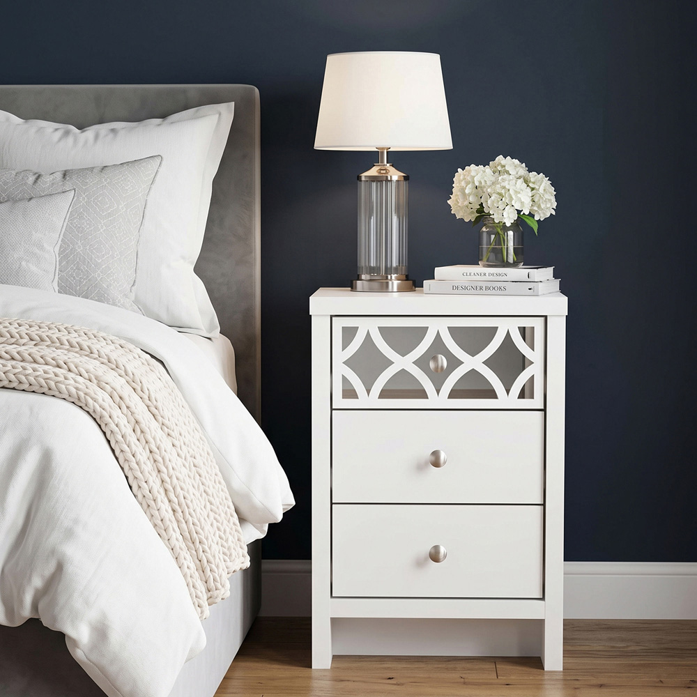 GFW Arianna 3 Drawer White Bedside Table Image 9
