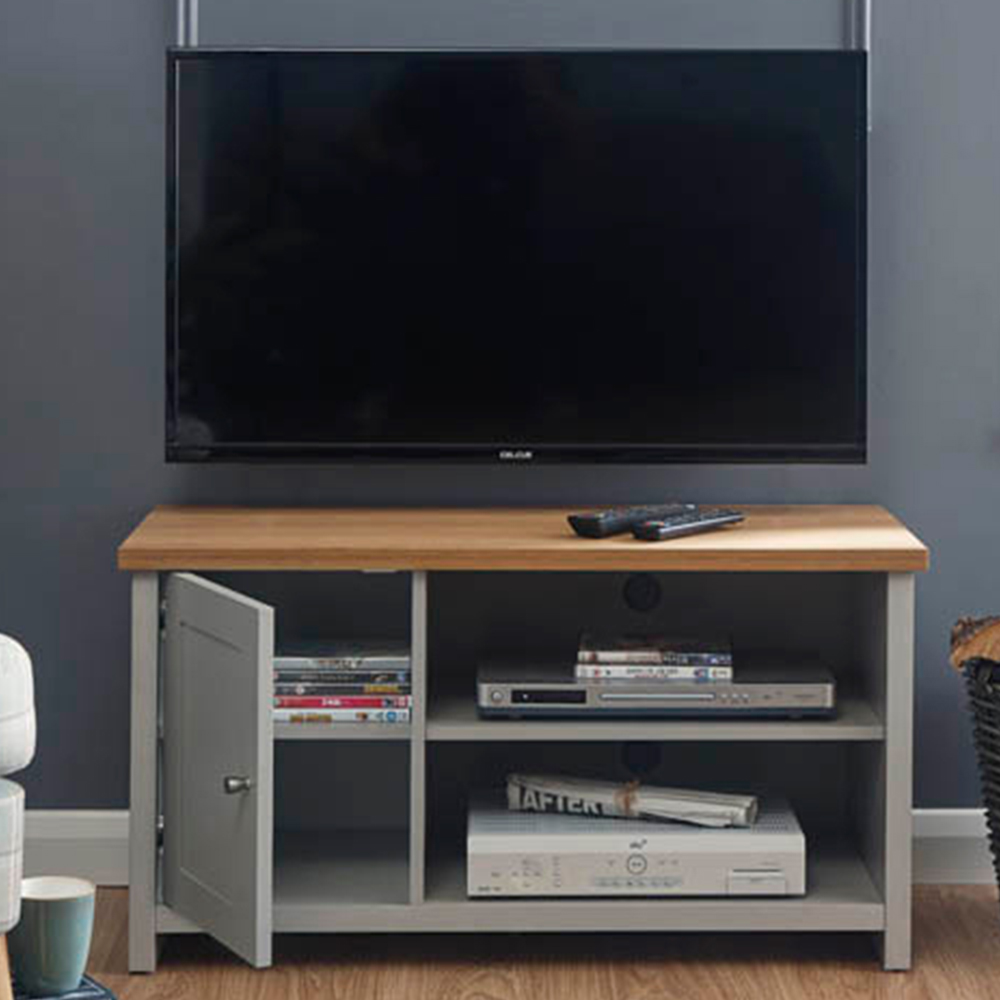 GFW Lancaster Single Door 2 Shelf Grey Small TV Cabinet Homebase
