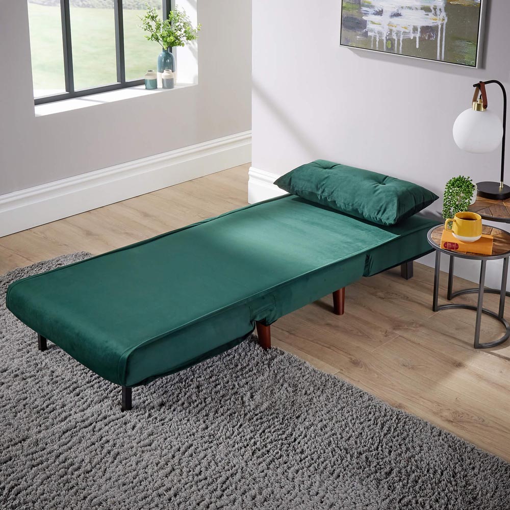 Home Source Morella Single Seater Green Velvet Folding Sofa Bed with Pillow Image 5