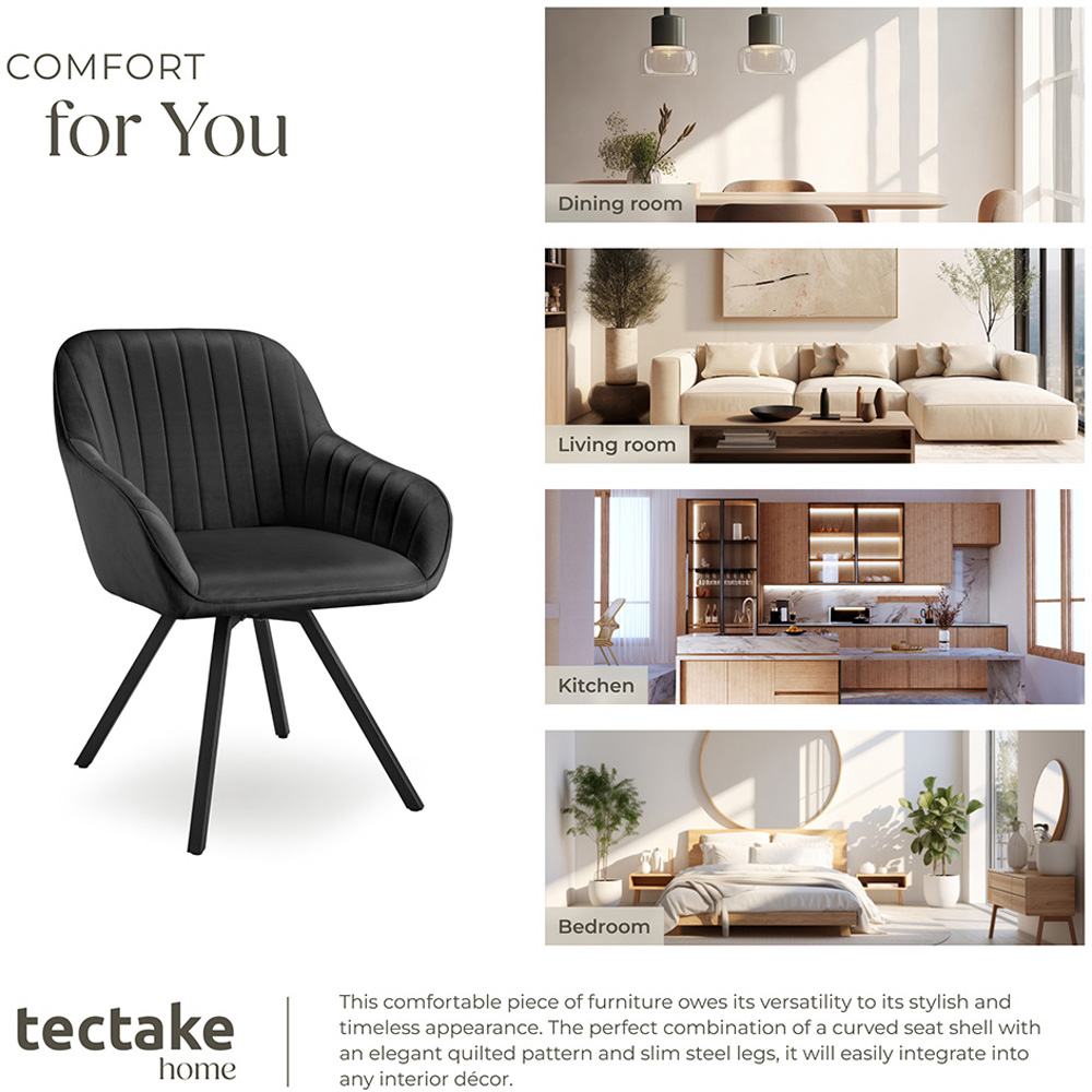 tectake Black Velvet Swivel Accent Armchair Image 7