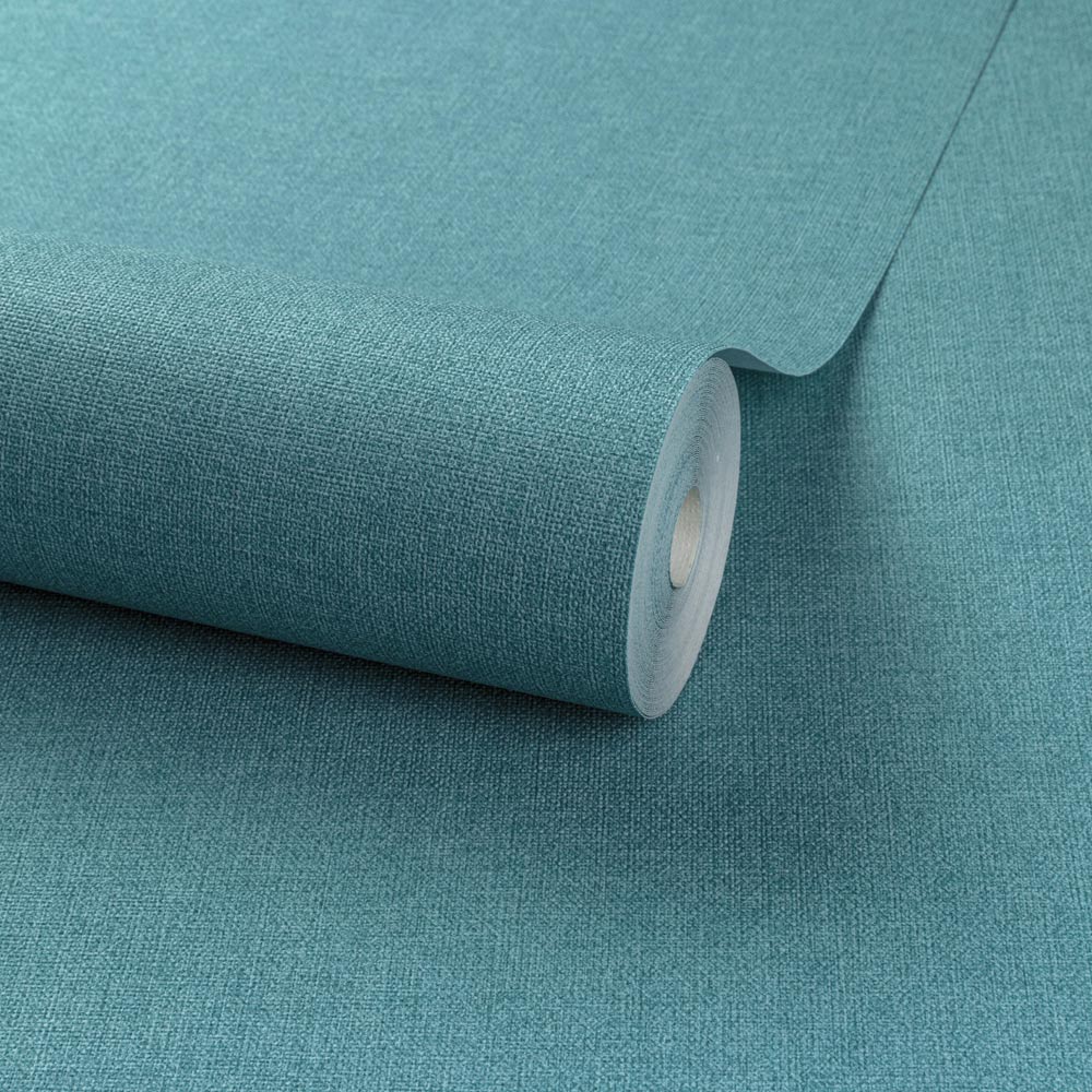 Grandeco Panama Plain Linen Fabric Deep Teal Wallpaper Image 2