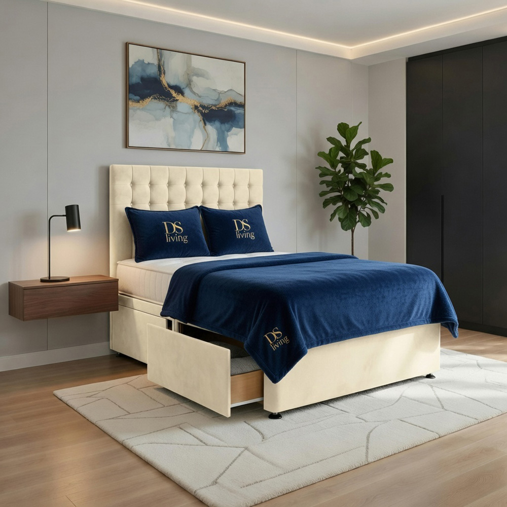 DS Living Casia Double Cream Plush Velvet Divan Bed with 4 Drawer Image 5