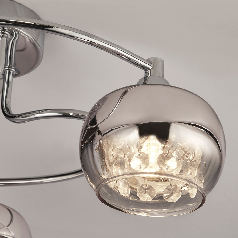 Lighting Collection 3 Light Rose Chrome Glass Flush Ceiling Light with Crystal Decorations Image 4
