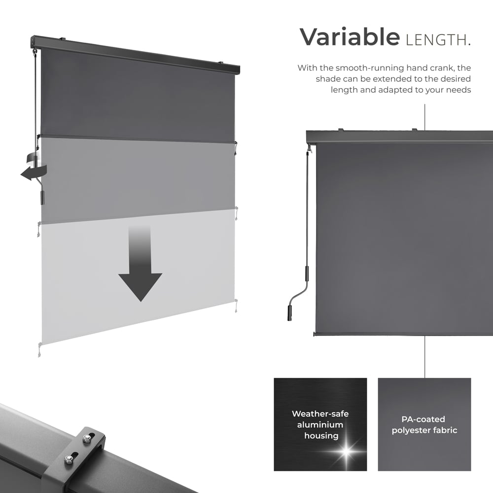 tectake Eloise Black Vertical Awning with 2 Wall Brackets 1.6 x 2.5m Image 3