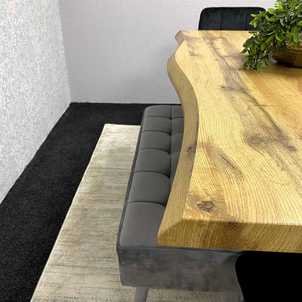 Kosy Koala 6 Seater Velvet Wooden Rectangle Dining Set with Bench Black and Grey Image 3