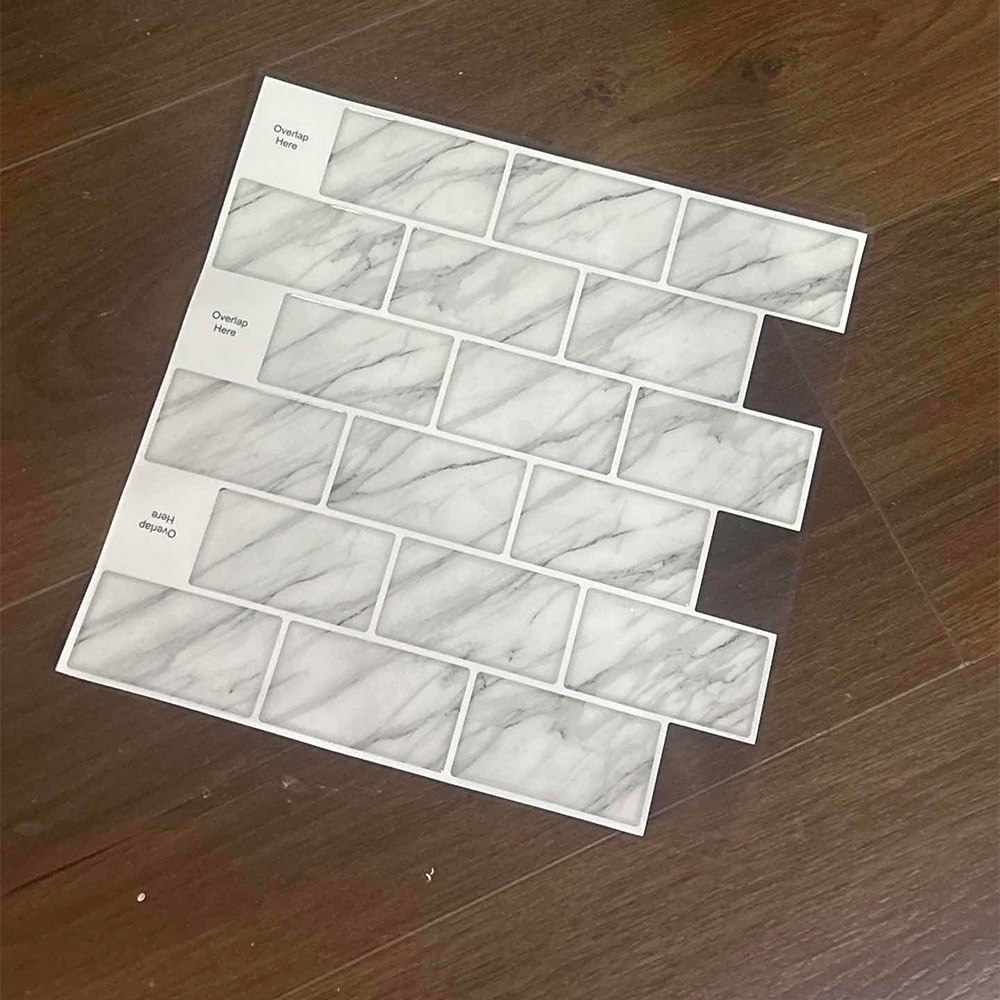 Living and Home White Peel and Stick Marble Wallpaper Tile 30 x 30cm 10 Pack Image 2