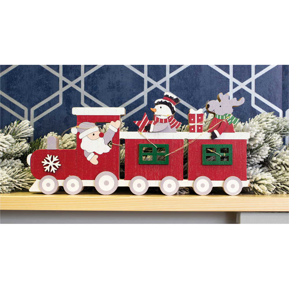 St Helens LED Red Wooden Festive Ornamental Train Image 5