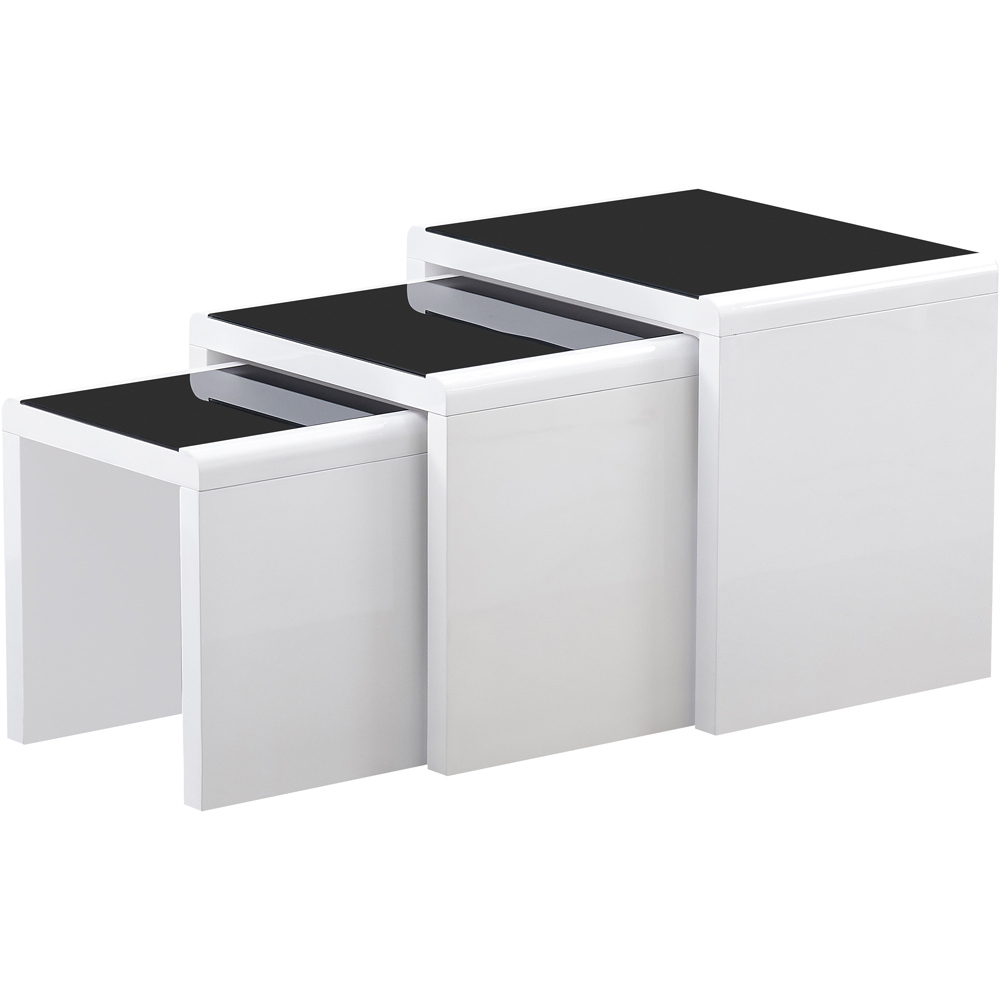 Comfy Living White and Black Glass Nest of Tables Set of 3 Image 2