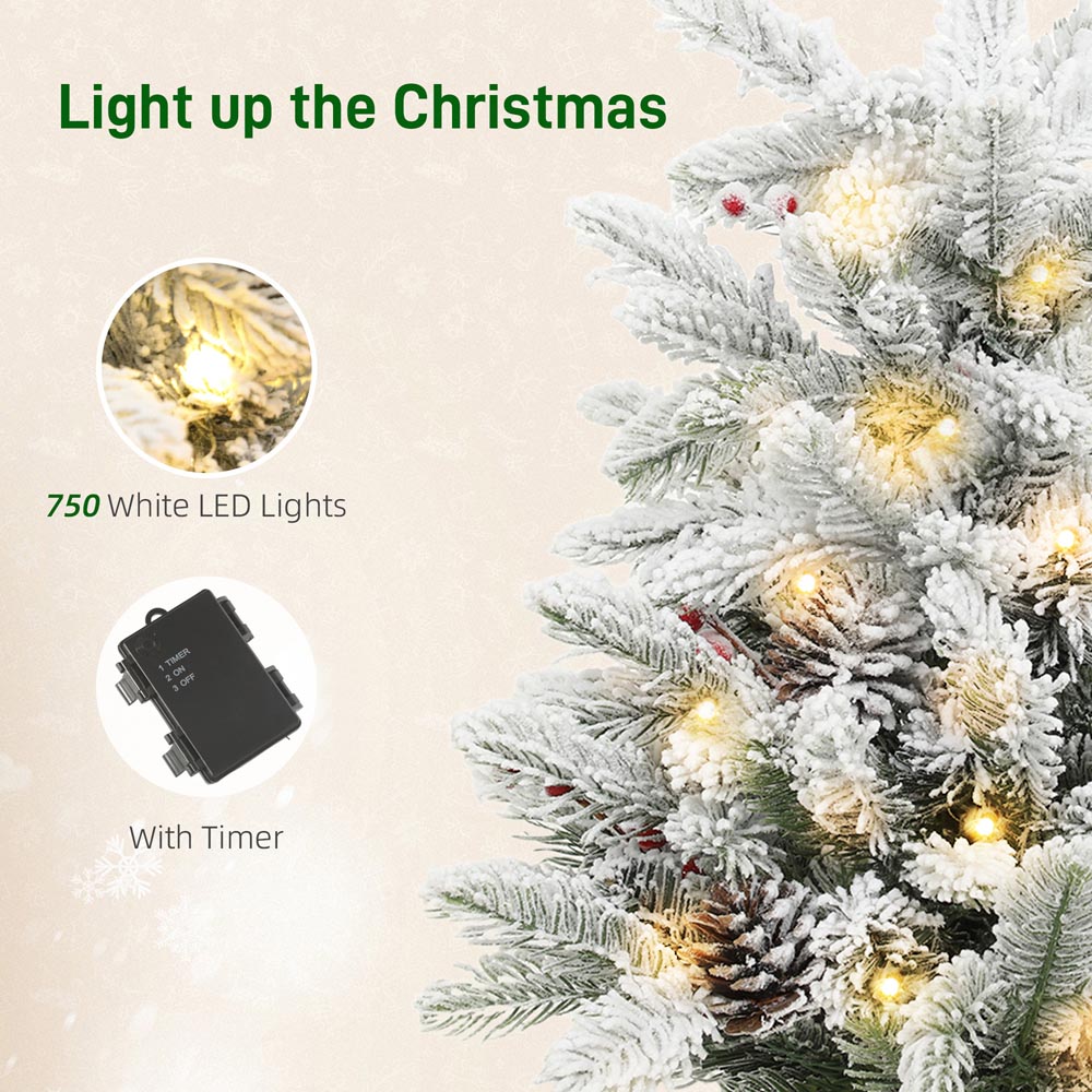 Everglow Pre-Lit Snow Flocked Tabletop Artificial Christmas Tree with Pinecones and Berries 2ft Image 5