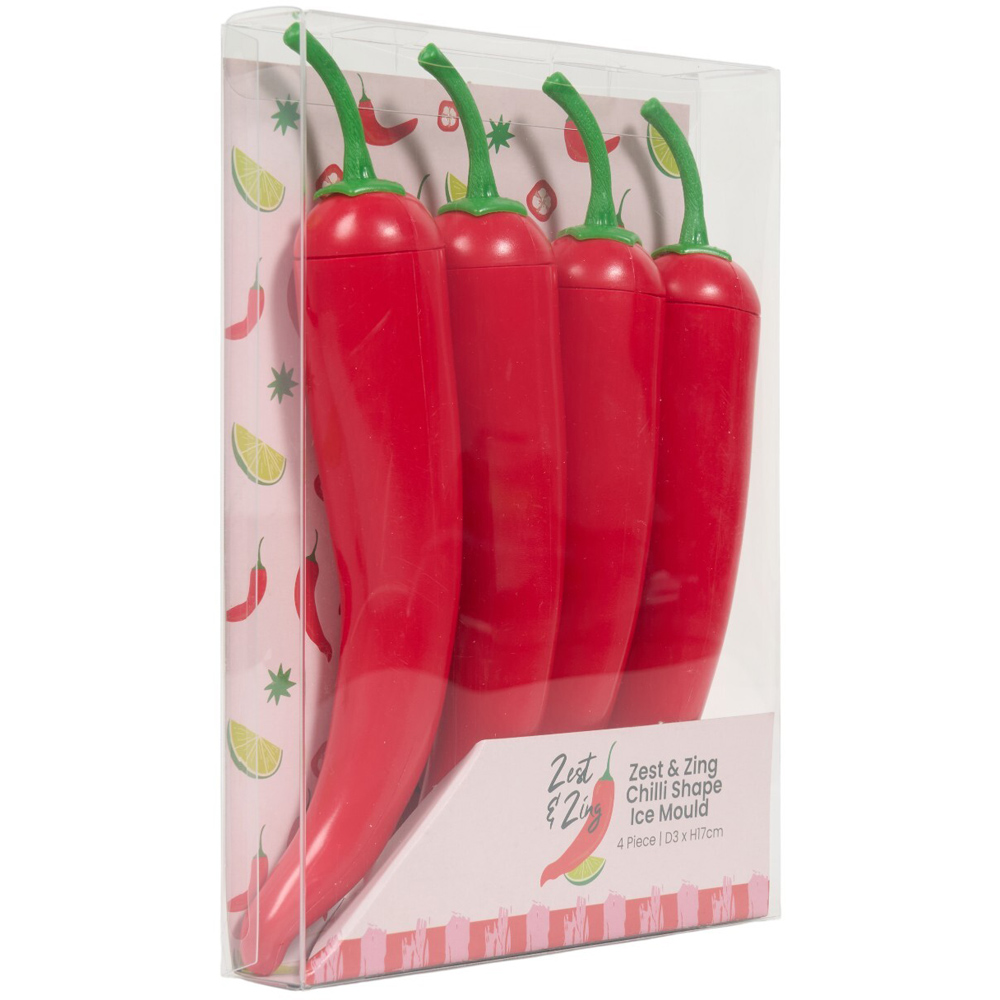 Pack of 4 Zest and Zing Chilli Shaped Ice Moulds Red Image 2