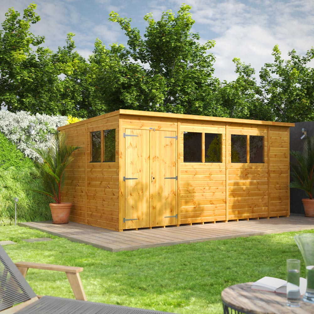 Power Sheds 14 x 8ft Double Door Pent Wooden Shed Image 2