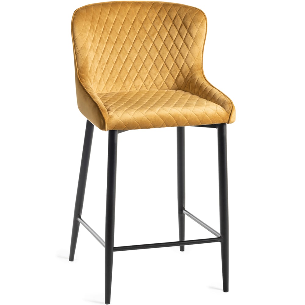 Bentley Designs Cezanne Set of 2 Mustard Velvet Fabric Upholstered Barstool Image 2
