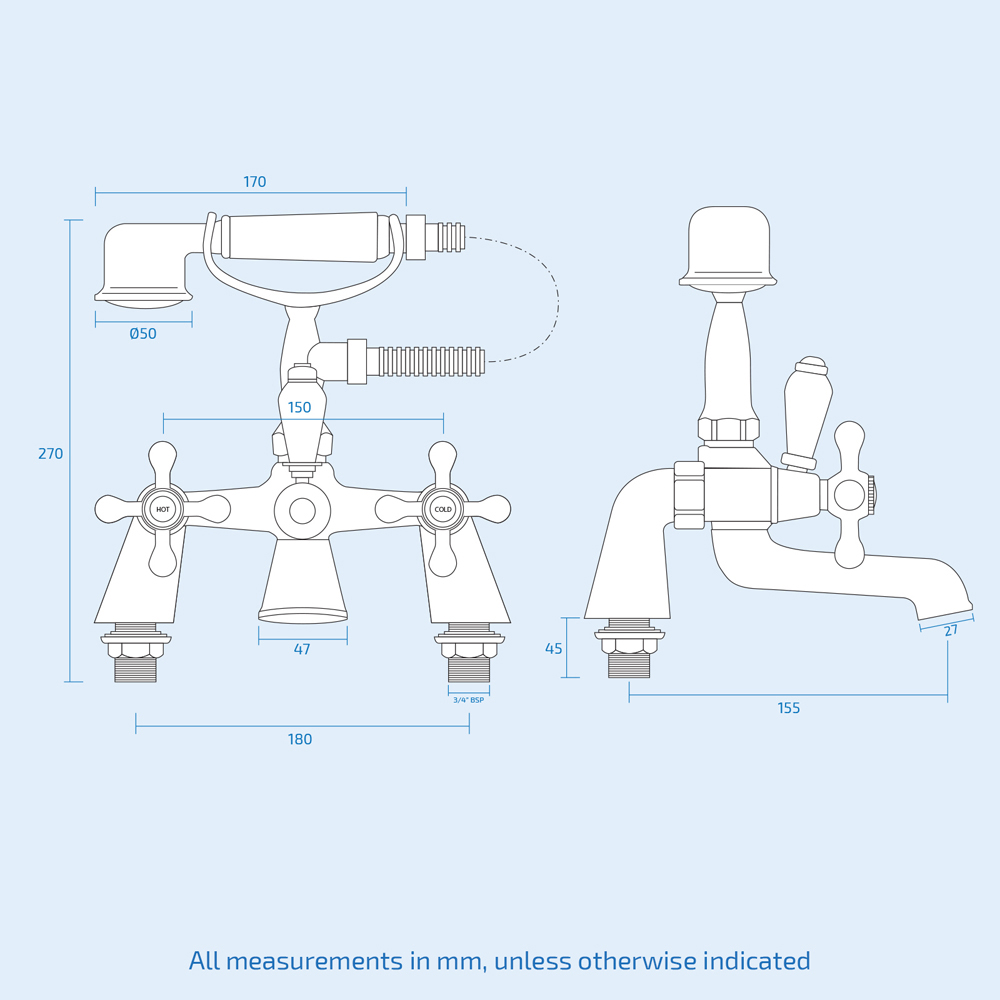 Nes Home Victorian Traditional Chrome Bath Shower Mixer and Basin Tap with Waste Image 3
