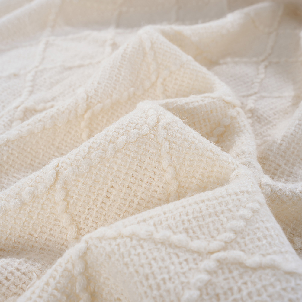 Living and Home Beige Diamond Knit Throw Blanket with Tassels 130 x 170cm Image 6