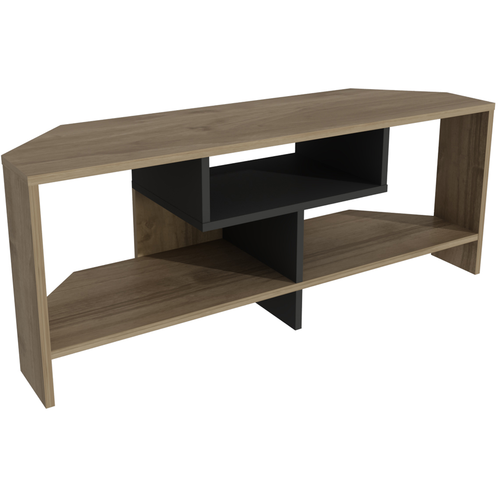 Decorotika Maldives 3 Shelf Walnut and Black Corner TV Unit Image 4