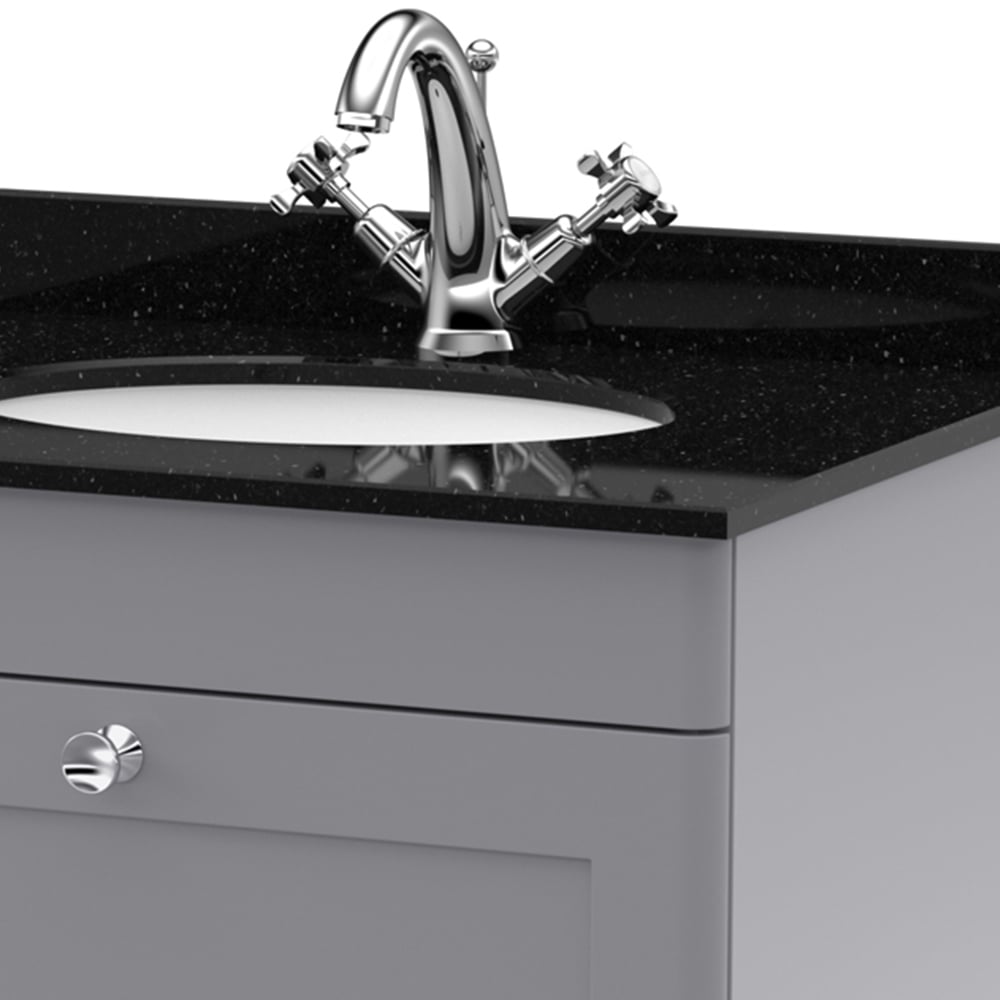 nuie Classique Single Drawer Satin Grey and Black Wall Hung Unit and 1 Tap Hole Marble Basin 600mm Image 2