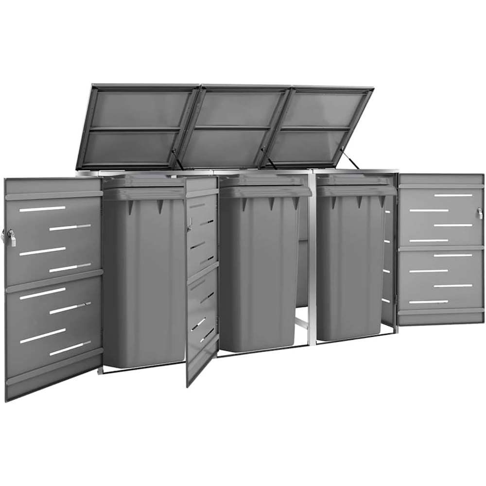 Walplus Anthracite Stainless Steel 3 Wheelie Bin Shed Image 2