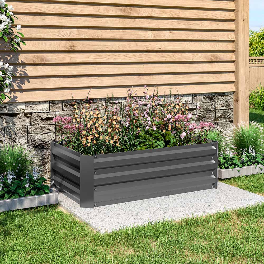 Living and Home 3.9 x 2.9ft Grey Rectangle Weather Resistant Raised Garden Bed 2 Pack Image 4