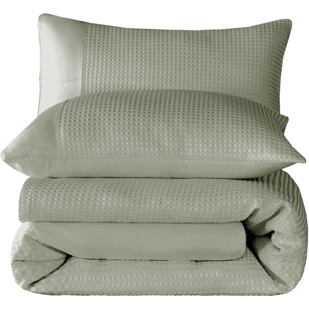 Velosso Waffle King Size Sage Weave Duvet Set Image 2