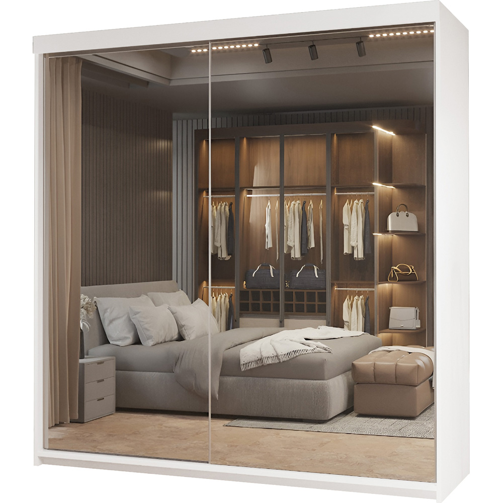 Sliding Wardrobes 4U Queen 2 Door White Full Length Mirrored Sliding Wardrobe 150cm Image 2