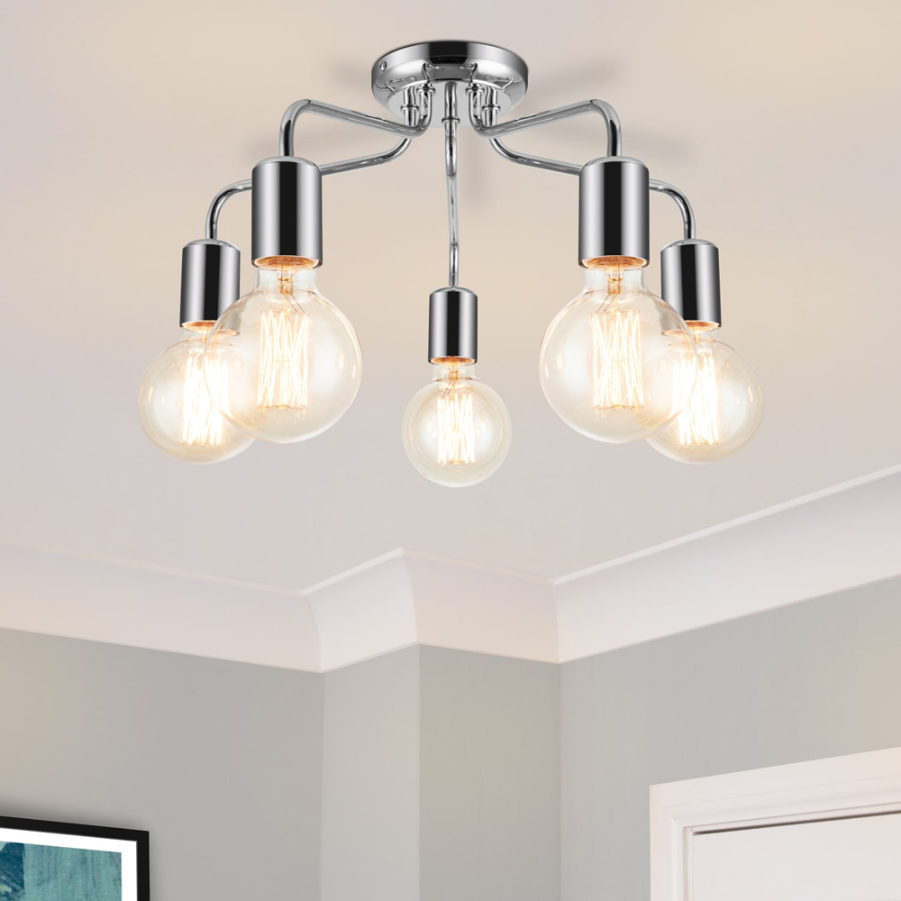 Cosylyte Fraser 5 Light Chrome Metal Flush Ceiling Light Image 2