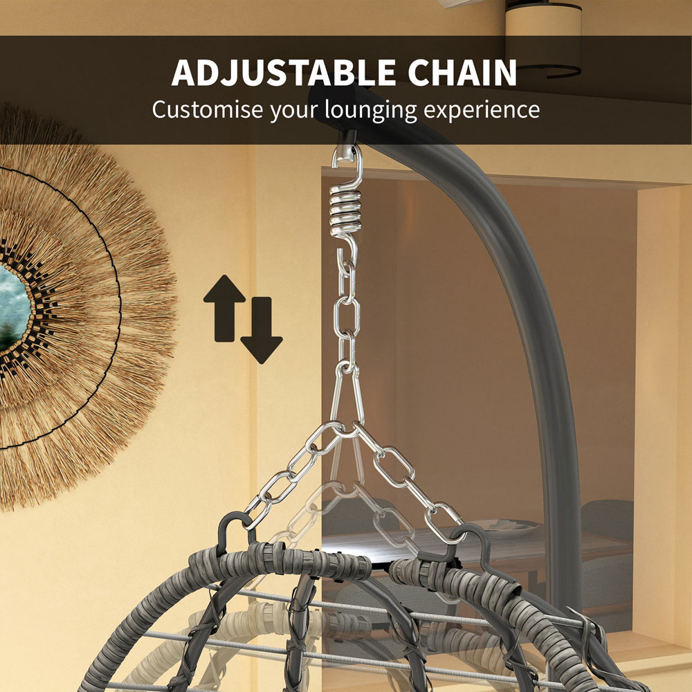 Outsunny Light Grey Rattan Hanging Egg Chair with Stand Image 7