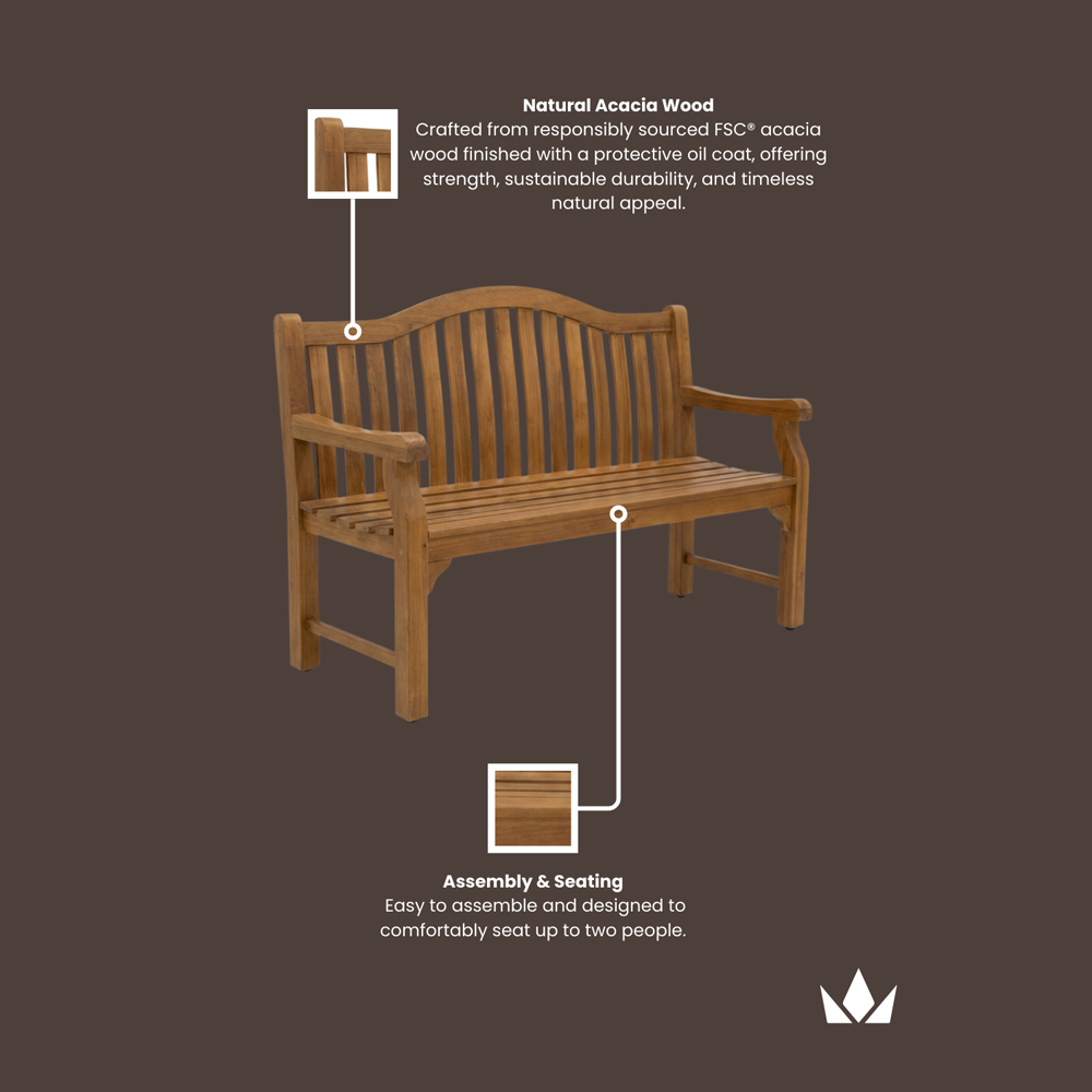 Royalcraft Maria 2 Seater Acacia Wood Garden Bench Image 7